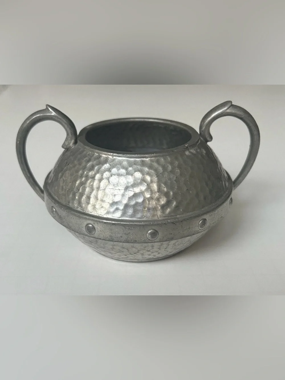Vintage Pewter Sugar Bowl Hammered